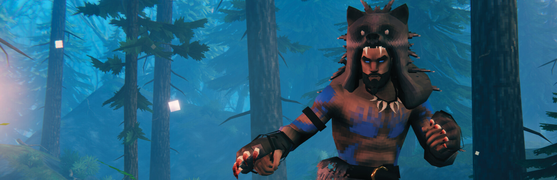 Valheim warrior in bear armor standing ready for battle. Official Valheim key art.